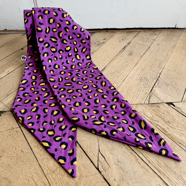 Echarpe 180 cm de long - LÉOPARD - prune et jaune