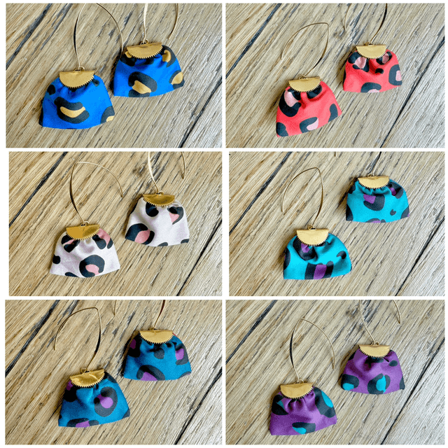 Boucles d'oreilles -  LONGUES LÉOPARD - prune et jaune 