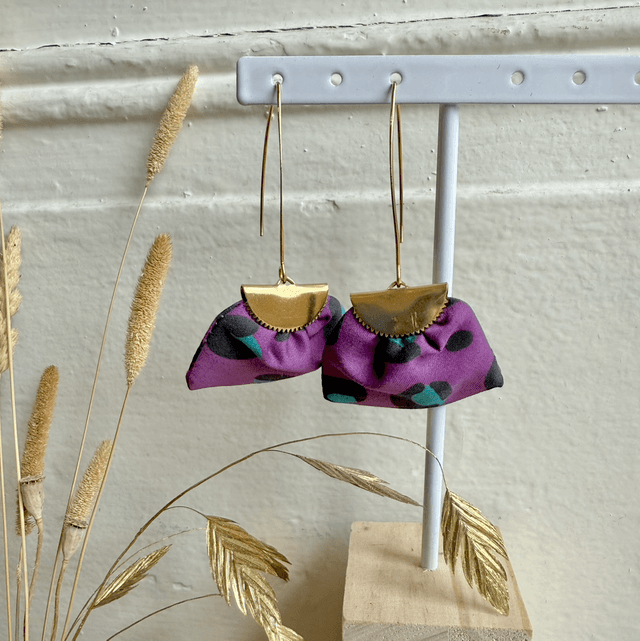 Boucles d'oreilles -  LONGUES LÉOPARD - prune et turquoise