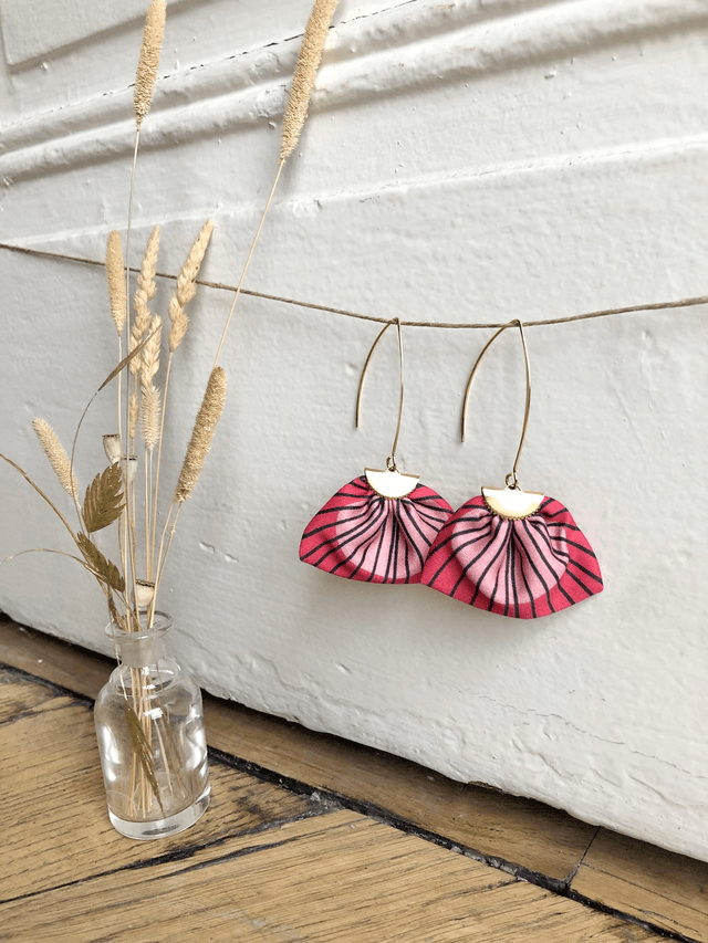Boucles d'oreilles - LONGUES PLUMES - rouge et rose