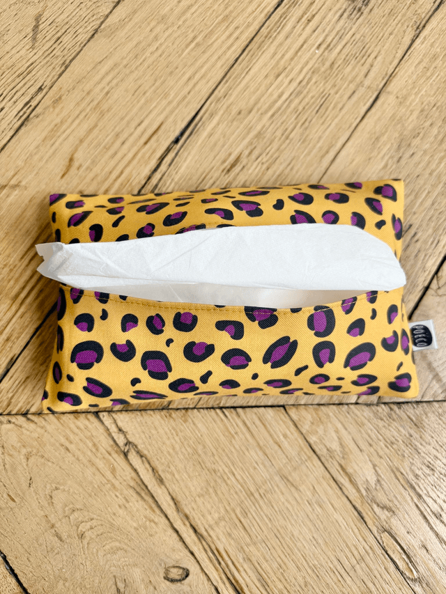Pochette mouchoirs - LEOPARD ( jaune - prune ) 