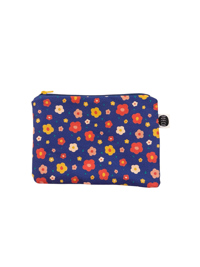 Trousse plate - FLEURS bleu marine