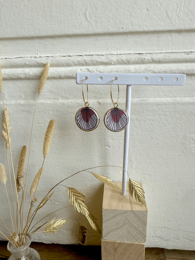 Boucles d'oreilles - CREOLES PLUMES - rose et rouge