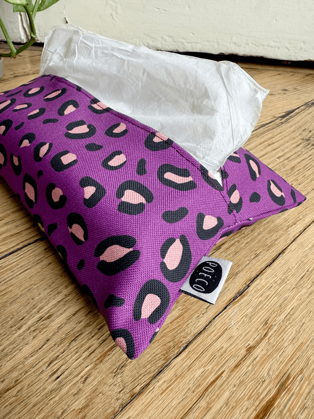 Pochette mouchoirs - LEOPARD ( prune - rose ) 