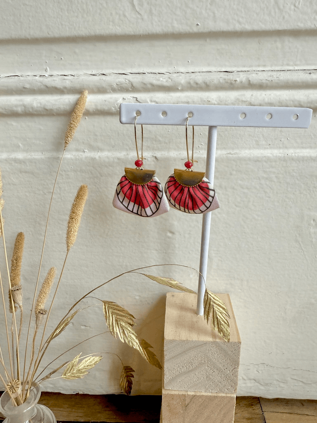Boucles d'oreilles - DORMEUSES PLUMES - rose et rouge