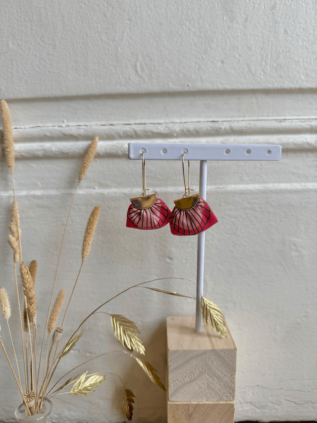 Boucles d'oreilles - DORMEUSES PLUMES - rouge et rose