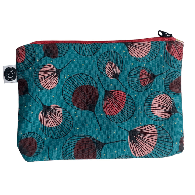 Trousse plate - PLUMES rouges fond vert clair