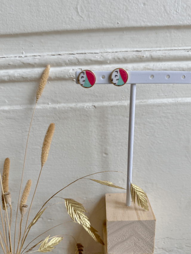 Boucles d'oreilles - PUCE BAUHAUS - rouge, vert et blanc