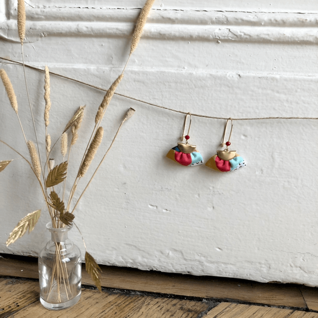 Boucles d'oreilles - DORMEUSES BAUHAUS - rouge et vert