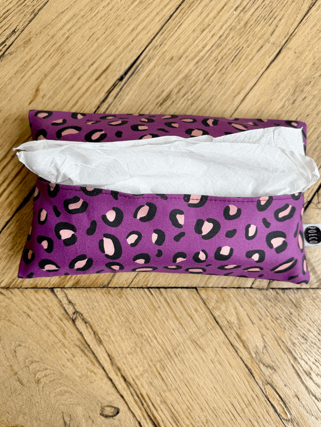Pochette mouchoirs - LEOPARD ( prune - rose ) 