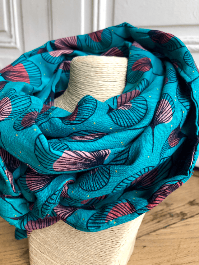 Echarpe 180 cm de long - PLUMES - turquoise