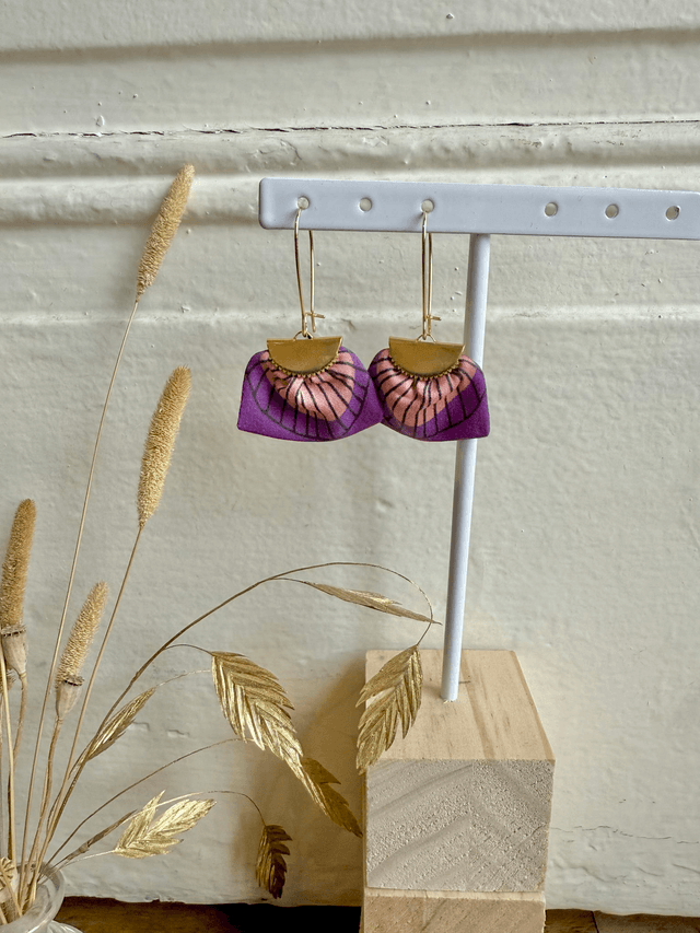 Boucles d'oreilles - DORMEUSES PLUMES - prune et rose