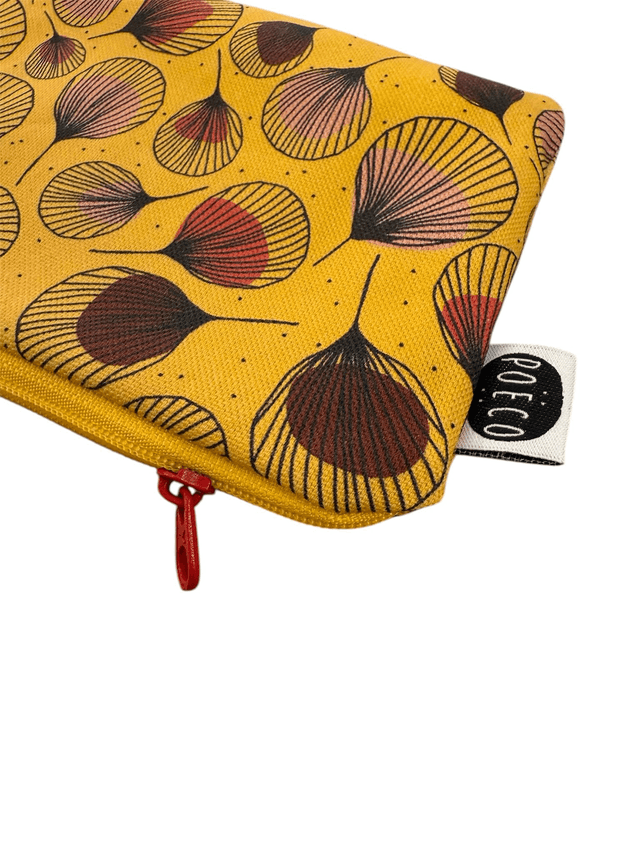 Trousse porte-monnaie -  PLUMES rouges fond jaune