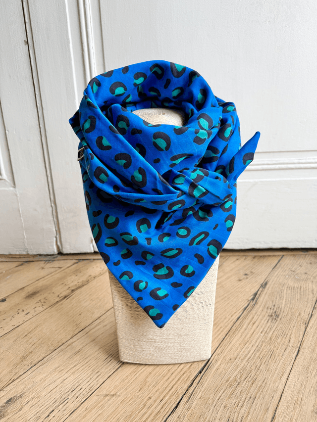Foulard triangle - LEOPARD bleu et turquoise