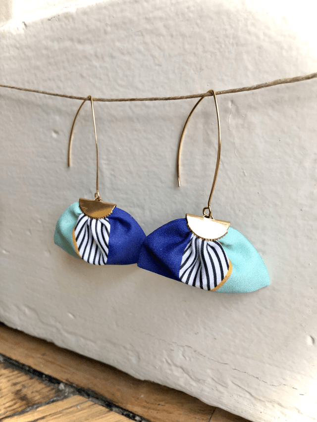 Boucles d'oreilles -  LONGUES RAYEES - bleu vert et jaune