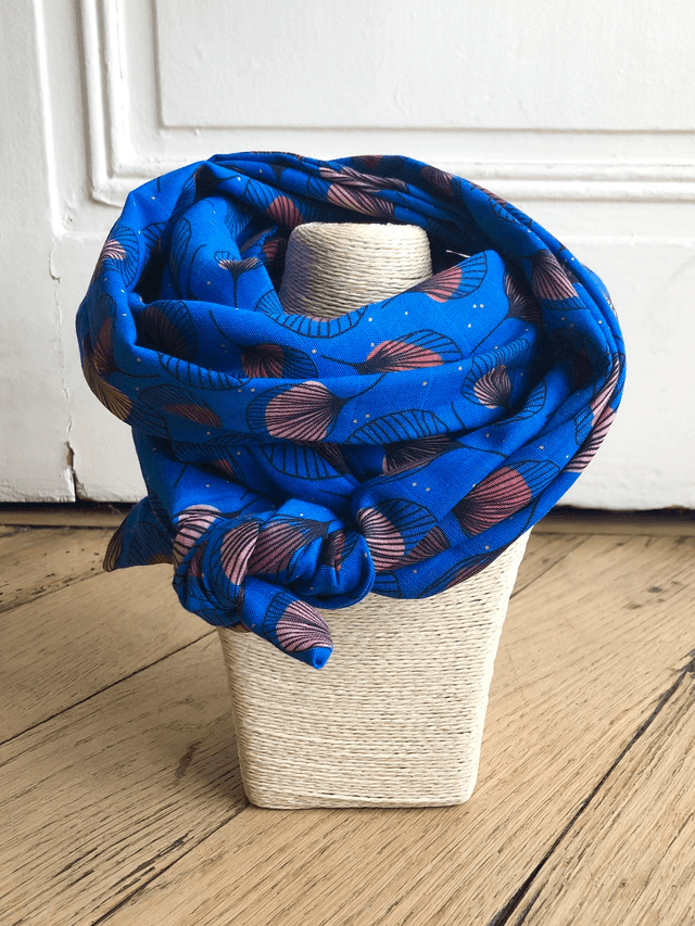 Echarpe 180 cm de long - PLUMES - bleu