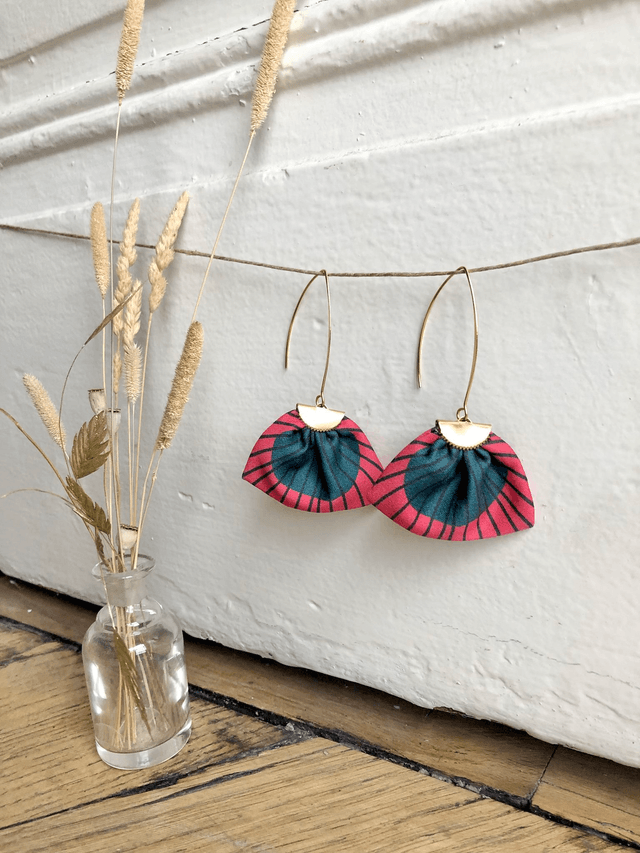 Boucles d'oreilles - LONGUES PLUMES - rouge et vert