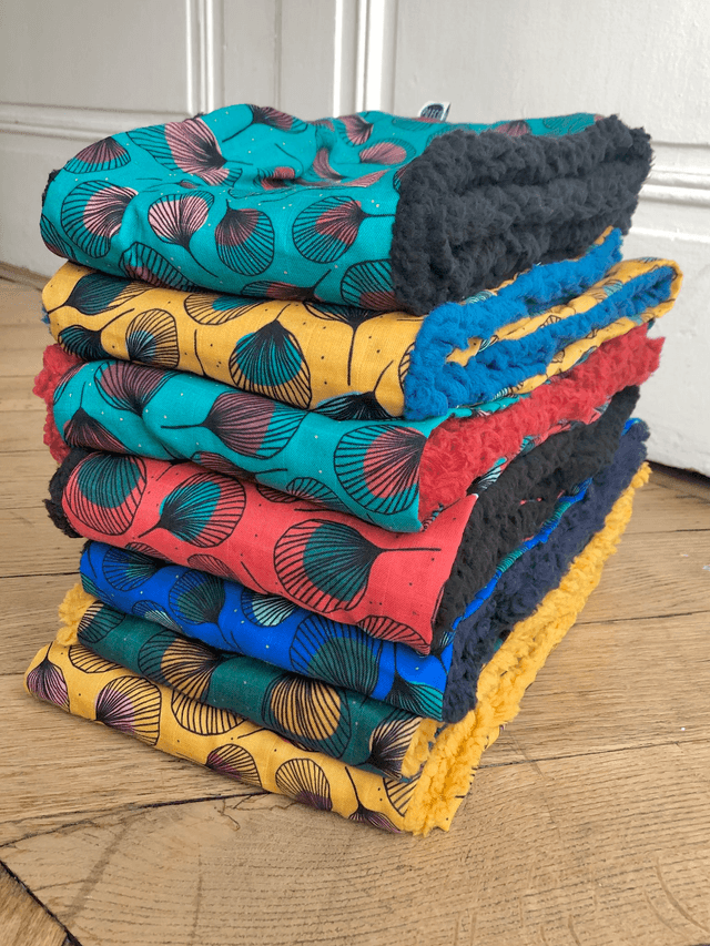 Echarpe double tour Sherpa - PLUMES - bleu et rouge