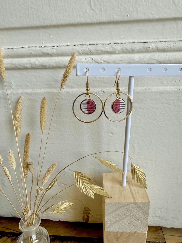 Boucles d'oreilles - HOOKRING PLUME - rose et rouge