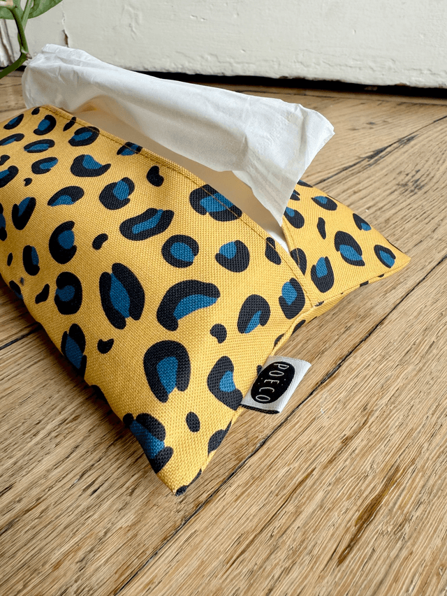 Pochette mouchoirs - LEOPARD ( jaune - turquoise )