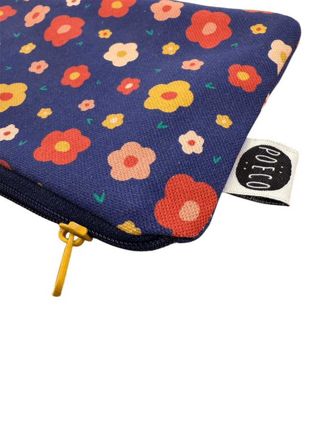 Trousse porte-monnaie - FLEURS bleu marine