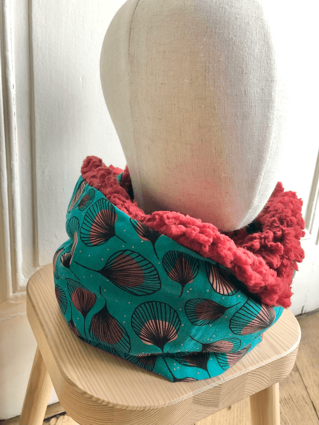 Echarpe double tour Sherpa - PLUMES - vert et rouge