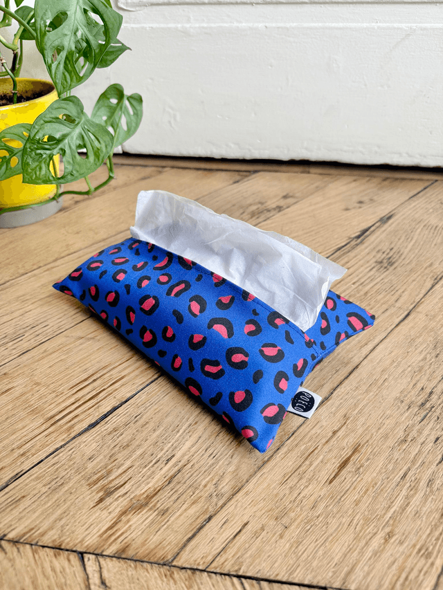Pochette mouchoirs - LEOPARD ( bleu - rouge ) 