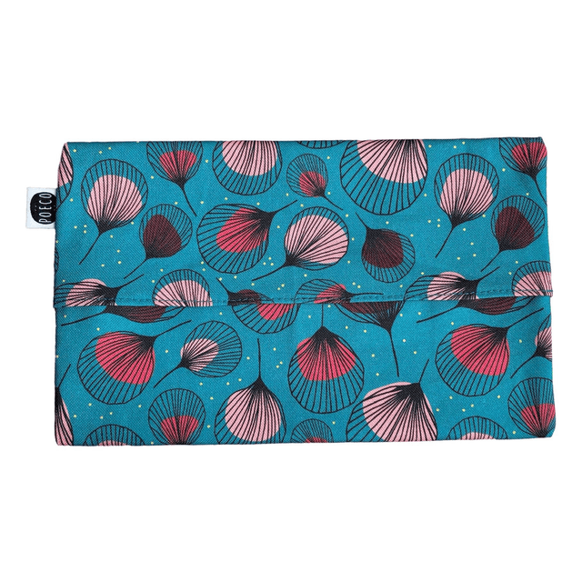 Pochette mouchoirs - PLUMES rouge fond turquoise