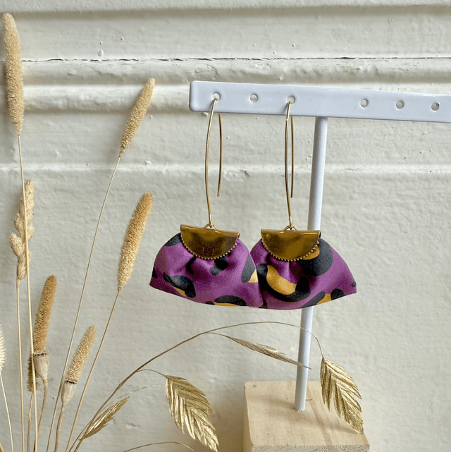 Boucles d'oreilles -  LONGUES LÉOPARD - prune et jaune 