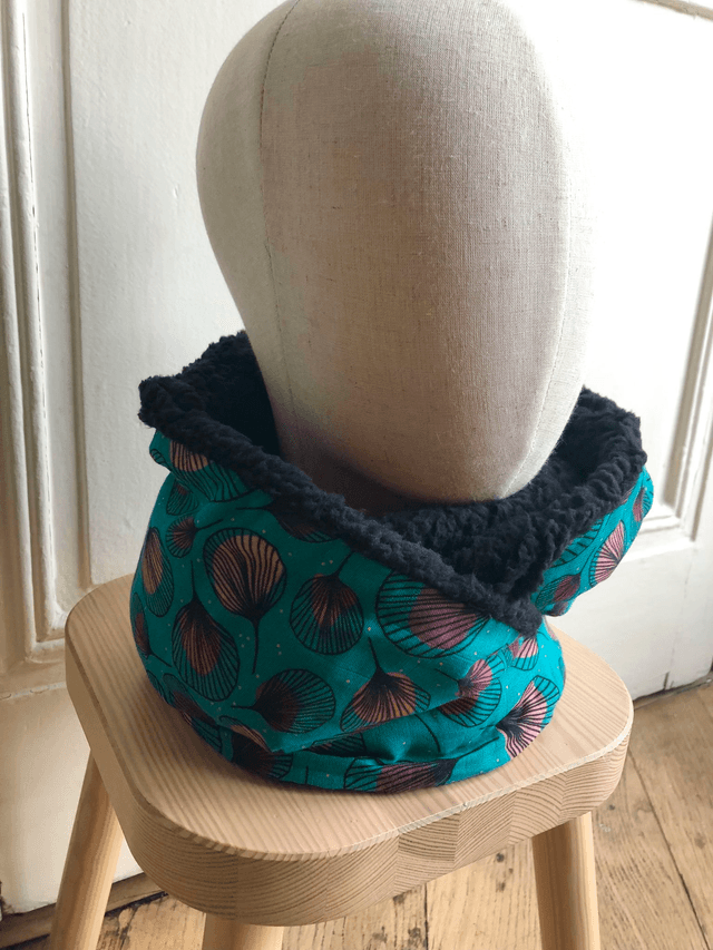 Echarpe double tour Sherpa - PLUMES - vert et noir