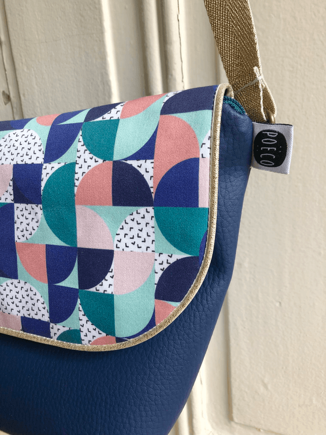 Sac Bandoulière - BAUHAUS bleu marine et intérieur vert turquoise foncé