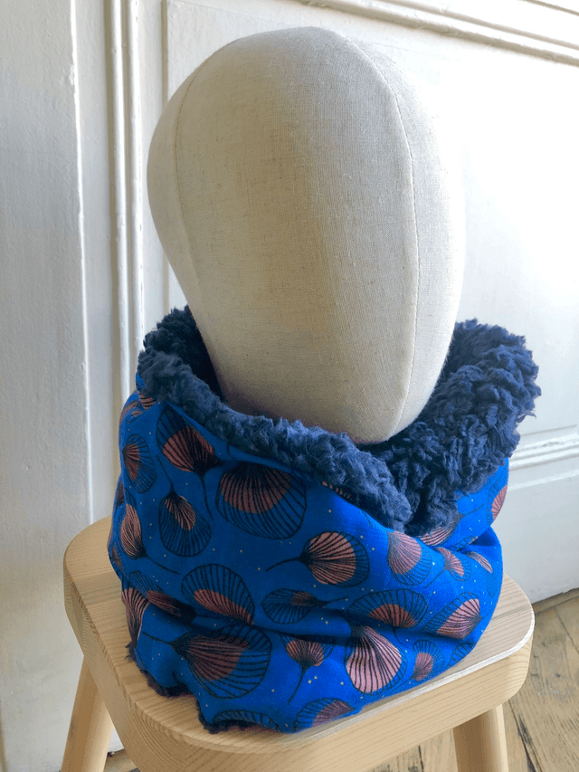 Echarpe double tour Sherpa - PLUMES - bleu et rouge