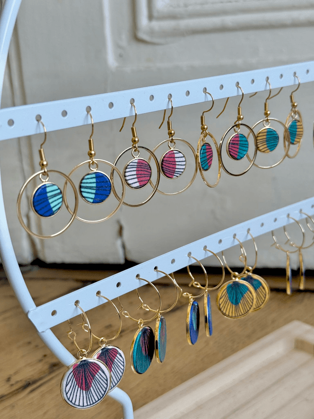 Boucles d'oreilles - HOOKRING PLUME - bleu et vert