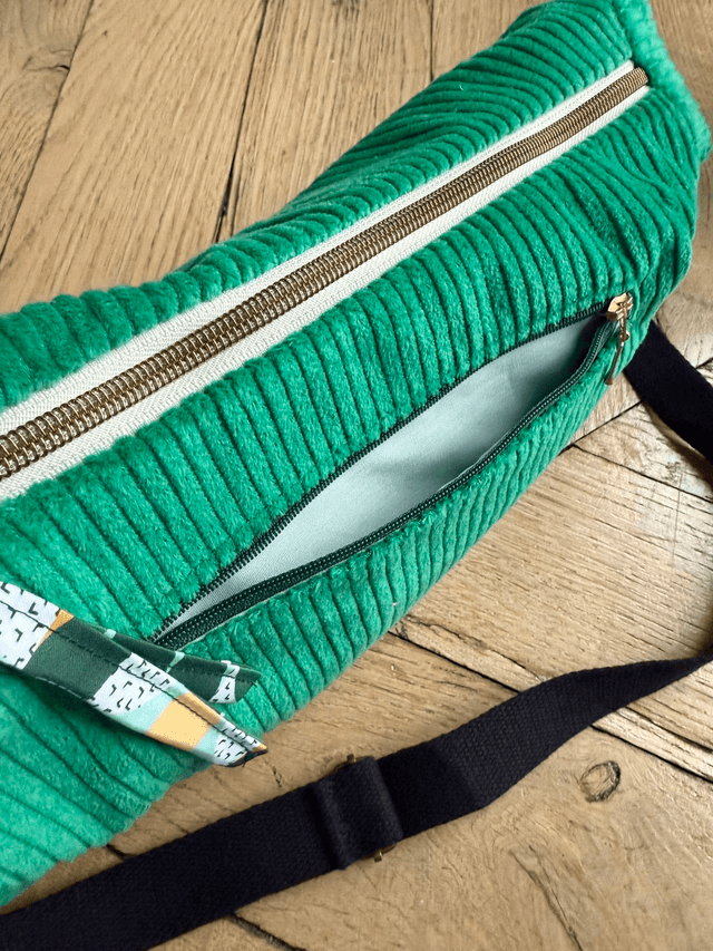 Sac Demi Lune velours côtelé - vert - motifs BAUHAUS