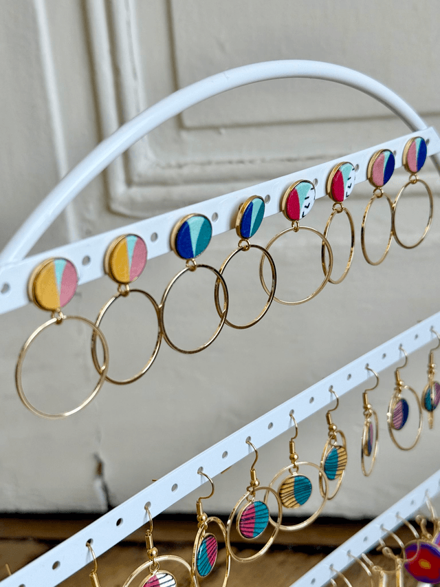 Boucles d'oreilles - PUCERING BAUHAUS- jaune, vert et rose