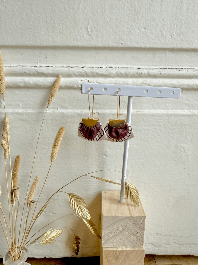 Boucles d'oreilles - DORMEUSES PLUMES - rose et bordeau