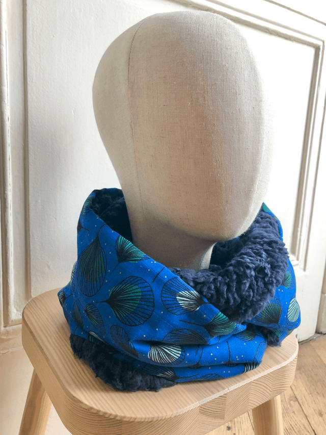 Echarpe double tour Sherpa - PLUMES - bleu et vert