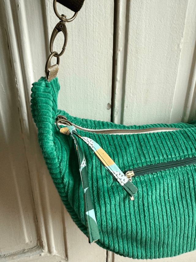 Sac Demi Lune velours côtelé - vert - motifs BAUHAUS