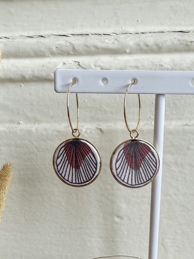 Boucles d'oreilles - CREOLES PLUMES - rose et rouge