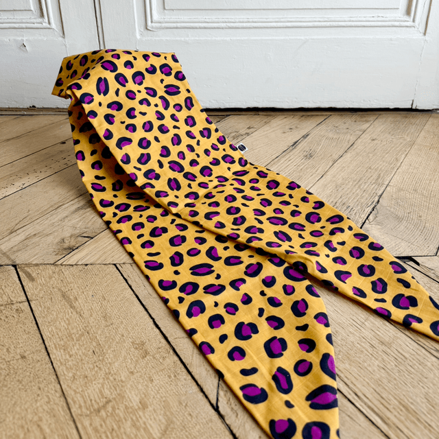Echarpe 180 cm de long - LÉOPARD - jaune et prune