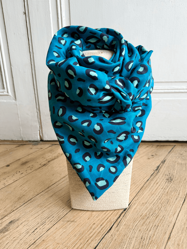 Foulard triangle - LEOPARD pétrole et vert clair