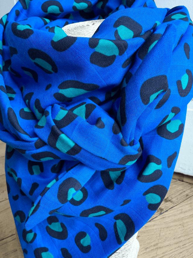 Foulard triangle - LEOPARD bleu et turquoise