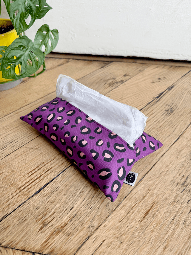 Pochette mouchoirs - LEOPARD ( prune - rose ) 