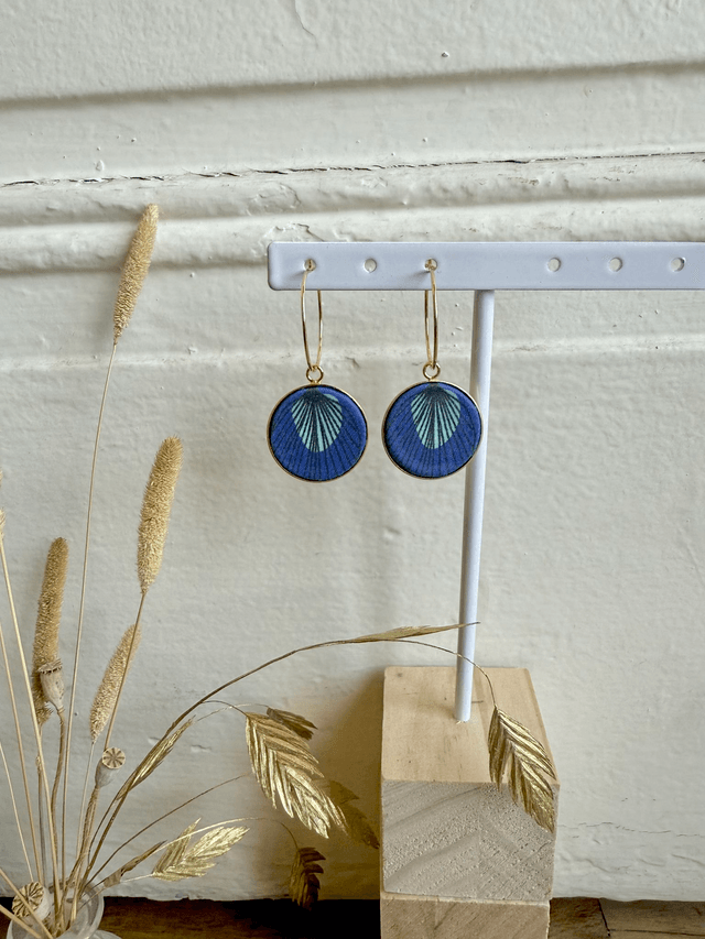 Boucles d'oreilles - CREOLES PLUMES - bleu et vert