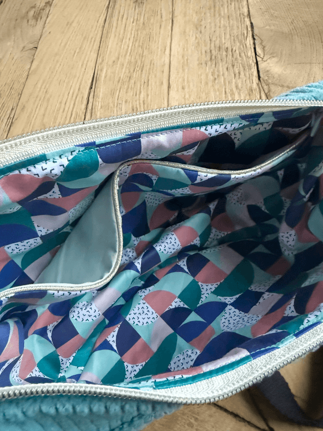Sac Demi Lune velours côtelé - Bleu Clair - motifs BAUHAUS