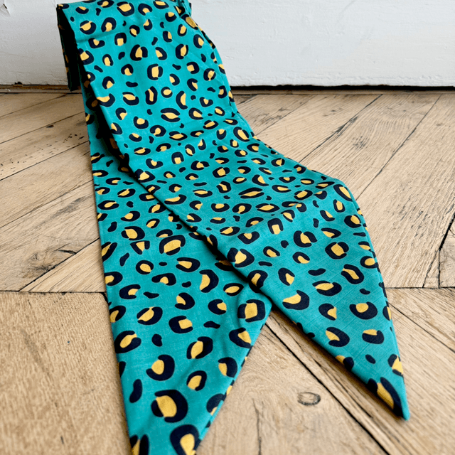 Echarpe 180 cm de long - LÉOPARD - turquoise et jaune