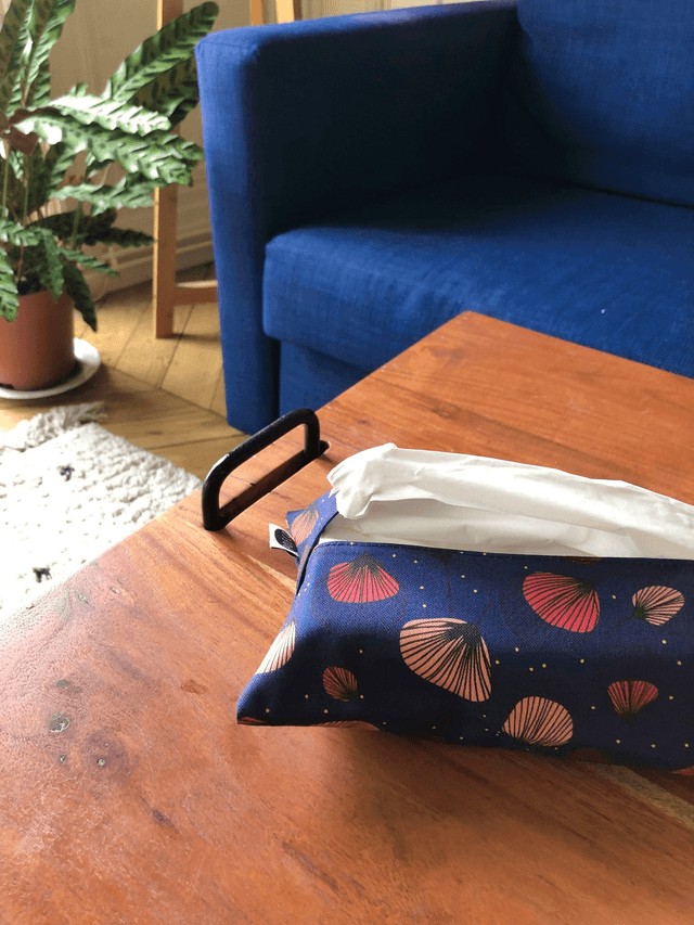 Pochette mouchoirs - PLUMES  rouge fond bleu