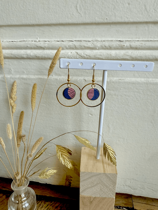 Boucles d'oreilles - HOOKRING PLUME - bleu et rose