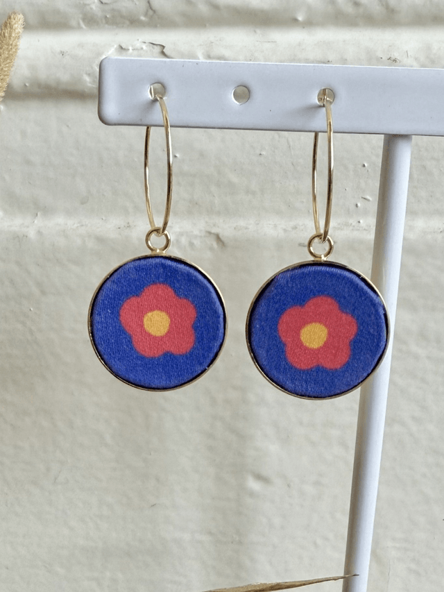 Boucles d'oreilles - CREOLES FLEURS - bleu, rouge et jaune