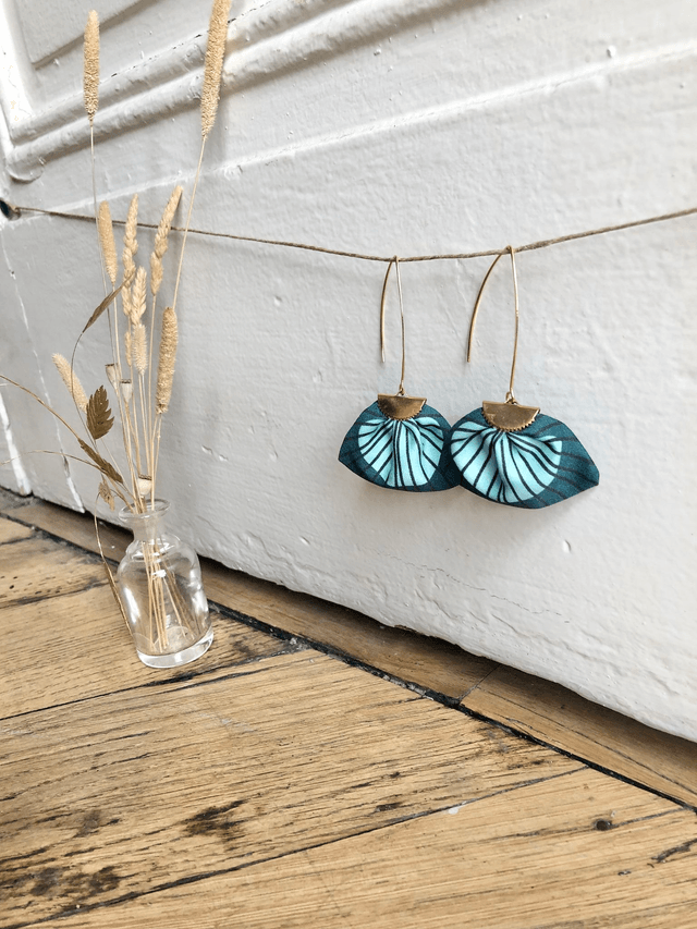 Boucles d'oreilles - LONGUES PLUMES - vert foncé